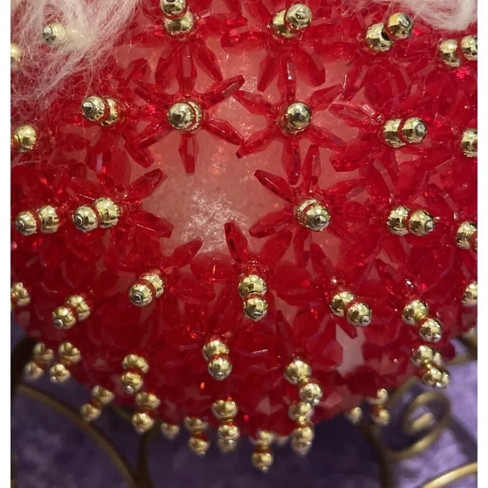 Vintage Handcrafted Beaded Push‎ Pin Christmas Round Large Santa Figure #1